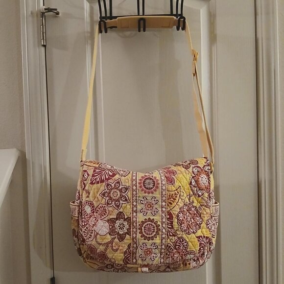 Vera Bradley yellow and pink boho design quilted messenger bag diaper bag - Picture 1 of 8